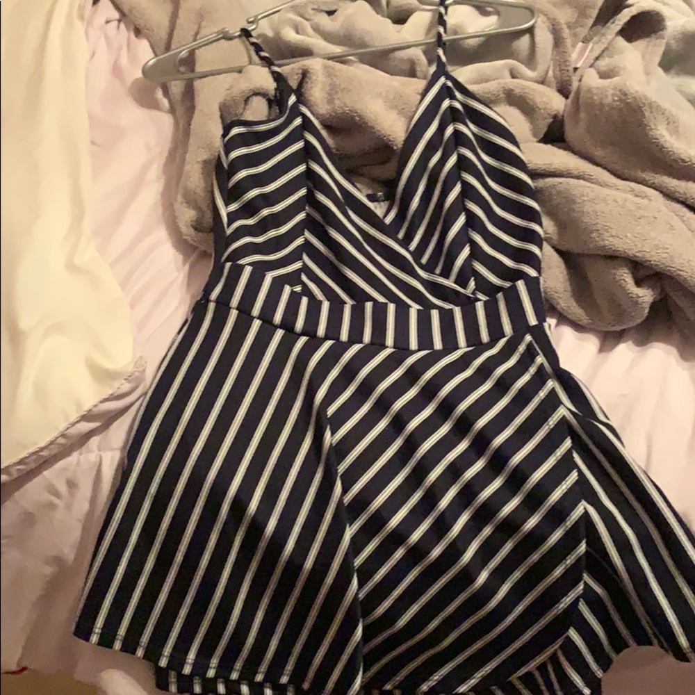 Navy blue and white romper